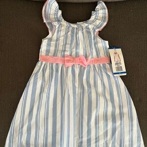 Blue and White Striped Kids Dress with Pink Bow BNWT